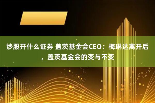 炒股开什么证券 盖茨基金会CEO：梅琳达离开后，盖茨基金会的变与不变